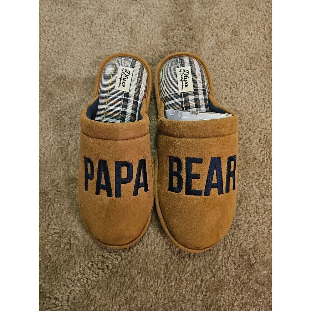 Dearfoams Deluxe Papa Bear Tan Slippers Medium 9-10 NEW